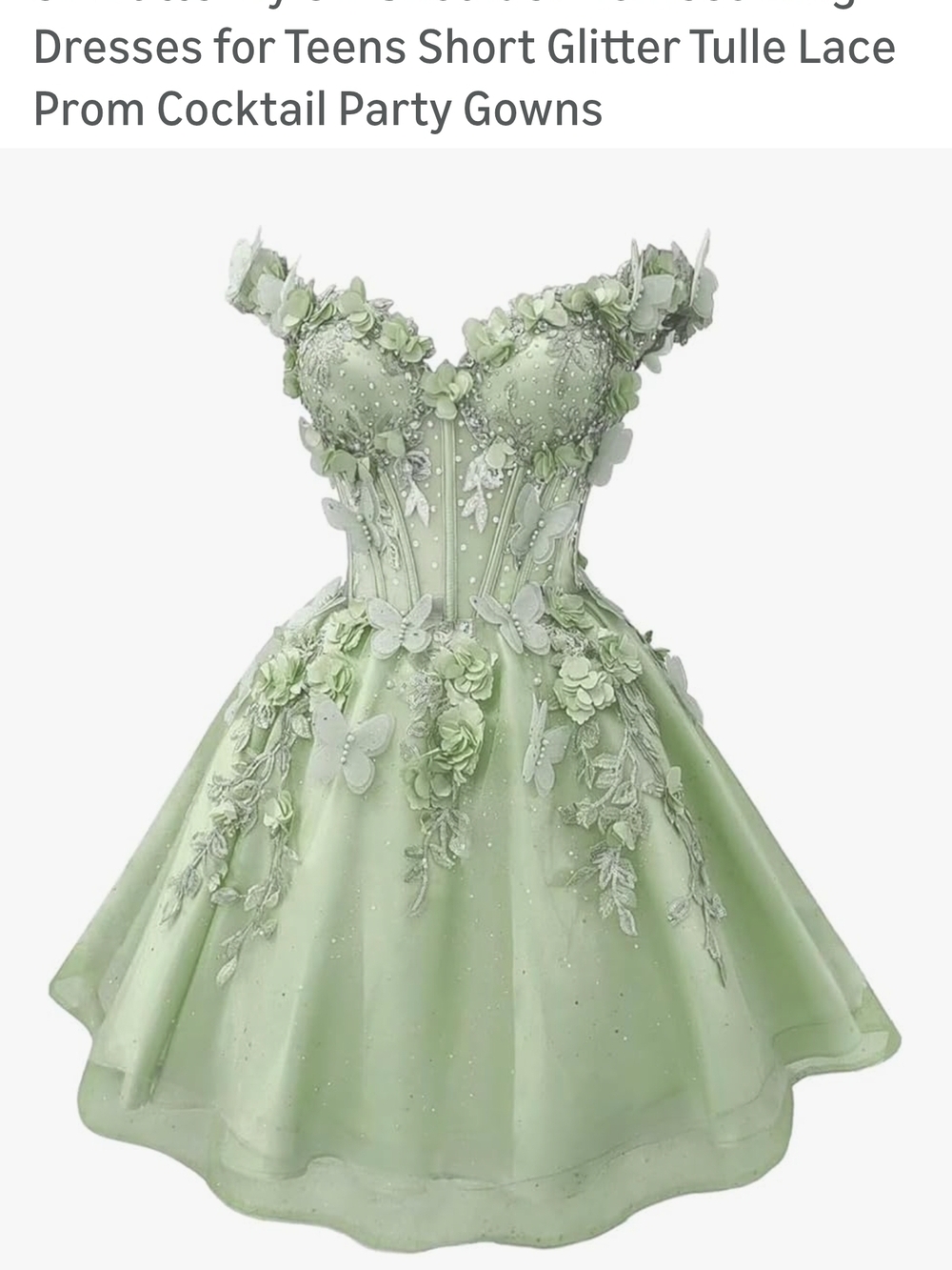 Light Green Floral Appliqué Tulle Cocktail Dress
